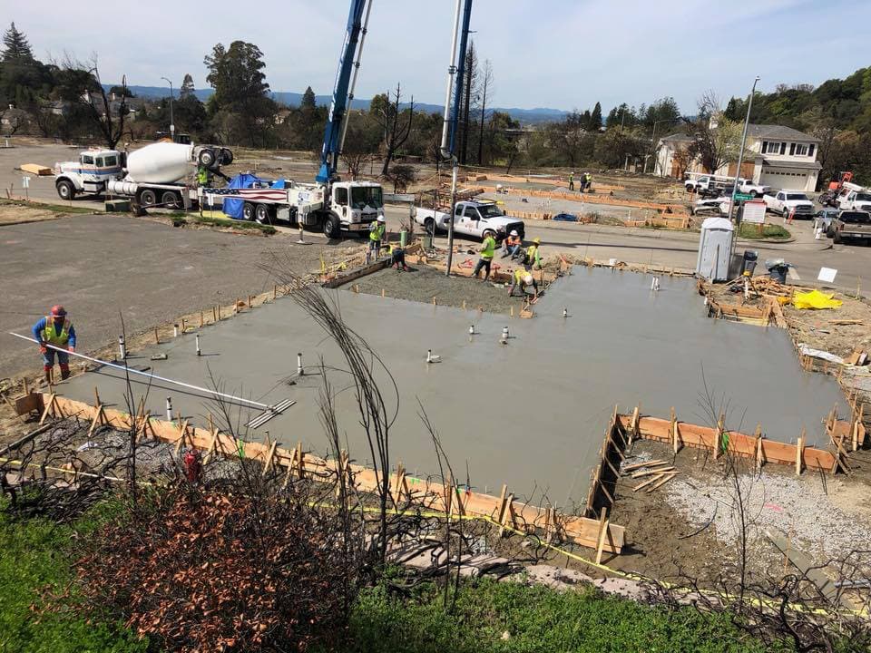 Foundation work and concrete pour for new construction